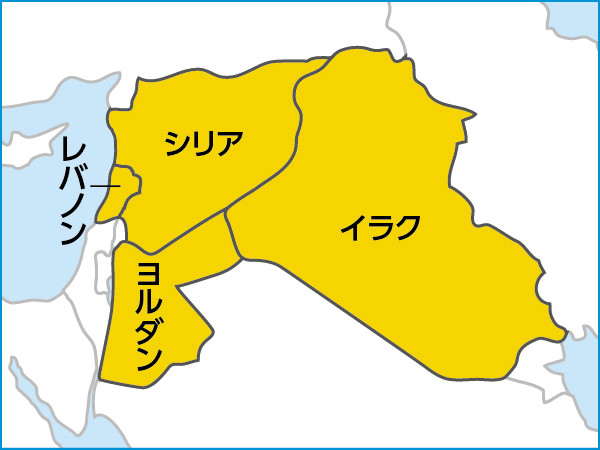 中東シリア、イラク、ヨルダン、レバノンの地図