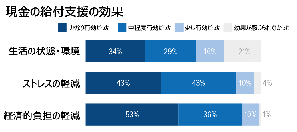 現金の給付支援の効果　生活の状態・環境　ストレスの軽減　経済的負担の軽減